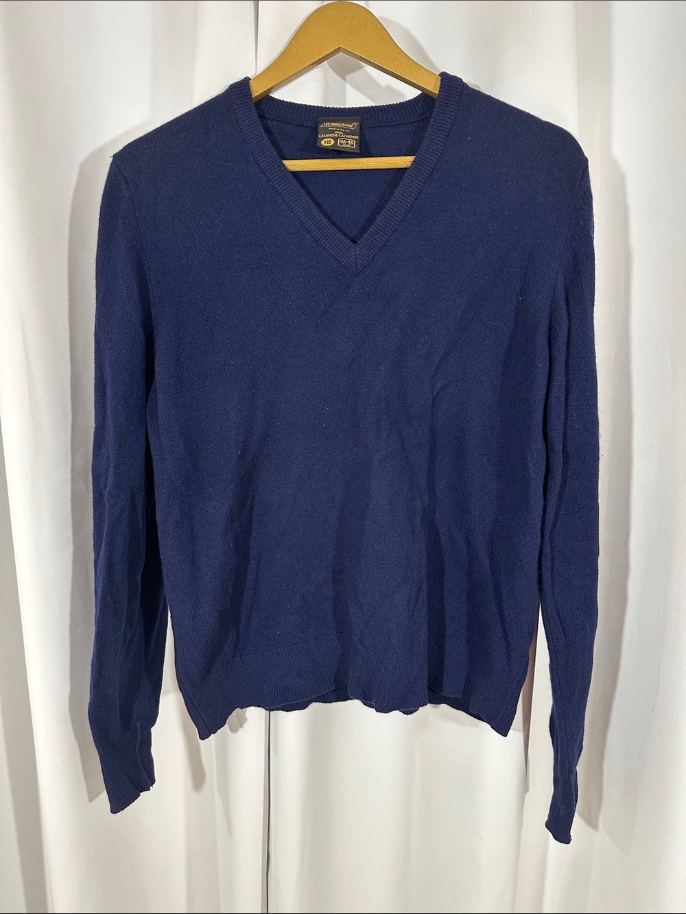 St. Michael Cashmere Sweater Size 46-48 Made in UK Blue V Neck Pullover